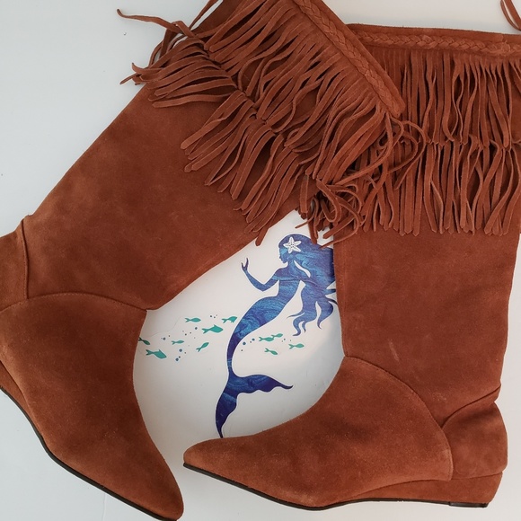 Gianni Bini Shoes - Gianni Bini Brown Suede Fringe Tall Boots 8.5M